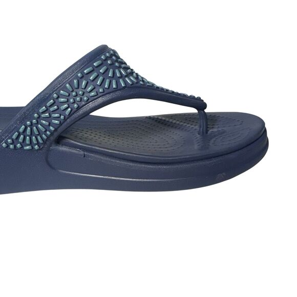 Crocs Monterey Womens Navy Wedge Embellished Thong Sandals Comfort Size 8 - Picture 11 of 16